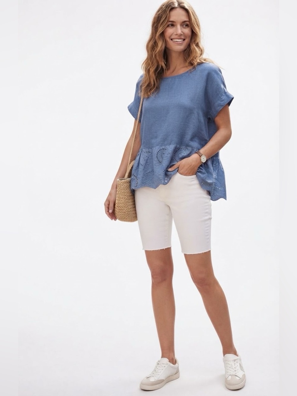 Terzo Millennio Denim Embroidered High Low Top